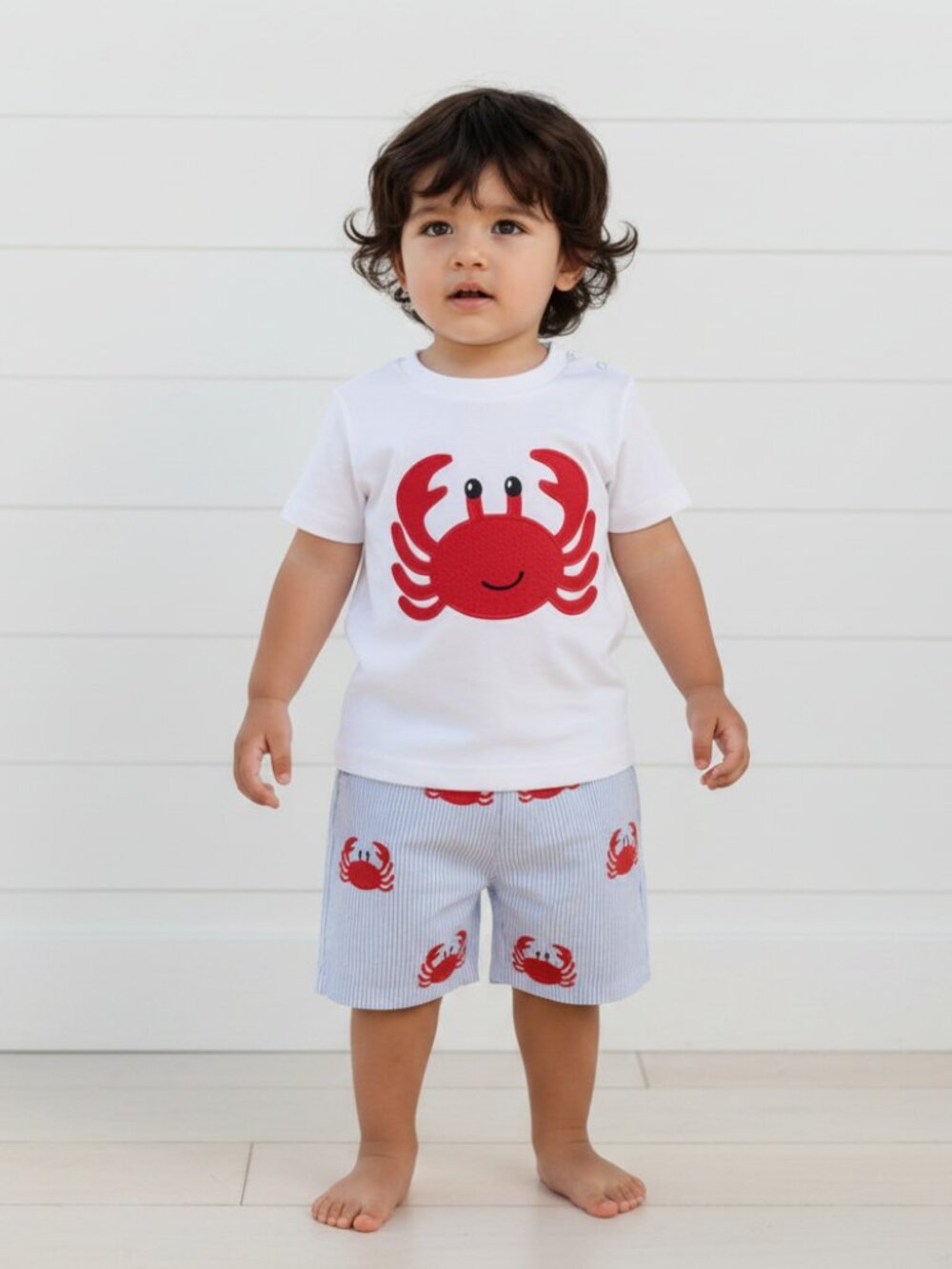 Boy's Crab Seersucker Short Set, NWT